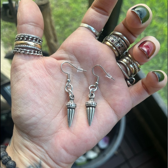 Cuban chain stainless steel with dangly spikes gothic charm choker necklace set - Picture 8 of 9